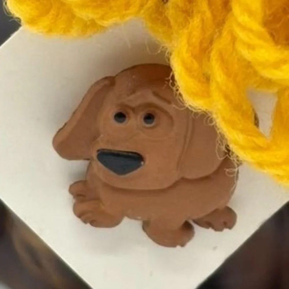 Vintage Nanco Ceramic Puppy Figurine Dark Brown W/Yellow Bow & Puppy Lapel Pin~~ - Picture 6 of 9